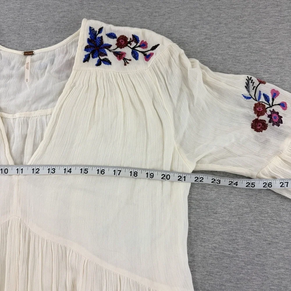 Free People Women's Embroidered Mini Dress Size Medium Ivory Boho Tunic